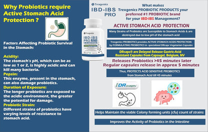 Trexgenics IBD-IBS PRO Digestive Health Delayed Release Gastric Protection Probiotics Bacillus coagulans, subtilis & clausii 100 Billion CFU (30 Veg Capsules)