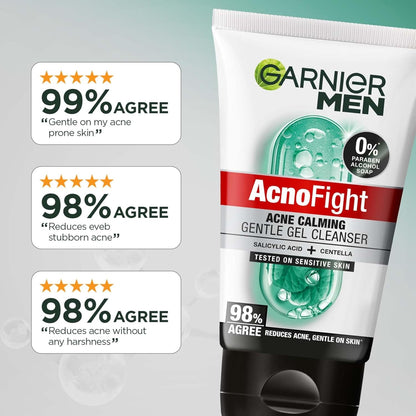 Garnier Men Acno Fight Gentle Cleanser Facewash | For Acne-Prone, Sensitive Male Skin | 100g