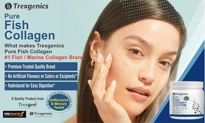 Trexgenics PURE FISH COLLAGEN Unflavoured, Mercury Tested, Almost Odorless & Tasteless Skin, Hair, Nails, Joint & Bone Support (250 gram) (Pack of 1)