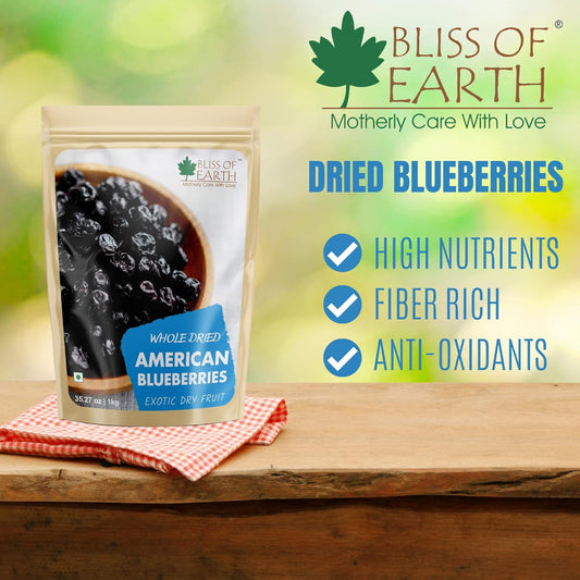 Bliss of Earth 500gm Whole Dried American Blueberries Exotic Dry Fruit King of Antioxidant