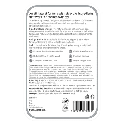 Wellbeing Nutrition meltsÂ® Testo Power | TestofenÂ®, Himalayan Shilajit, Ginkgo biloba | Plant-Based | Supports Healthy Testosterone Levels, Performance, Stamina & Energy | 30 Oral Strips