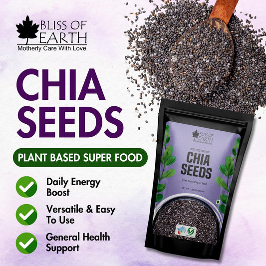 Bliss of Earth Chia Seeds 100g | Raw Superfood with Omega & Fiber | Natural Chia Seeds for Daily Nutrition & Wellness Support
