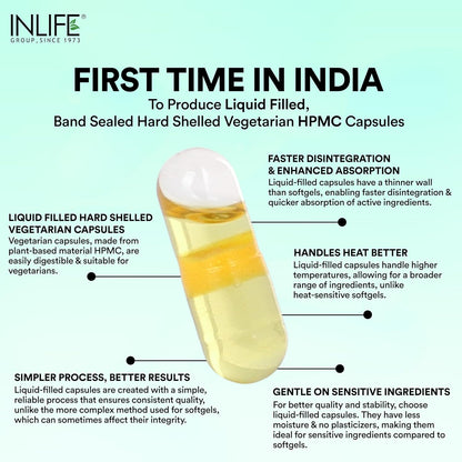 INLIFE Castor Oil Supplement for Hair and Skin, Natural Laxative, Quick Release, 500mg â€“ 60 Liquid Filled Vegetarian Capsules (Pack of 1, 60)