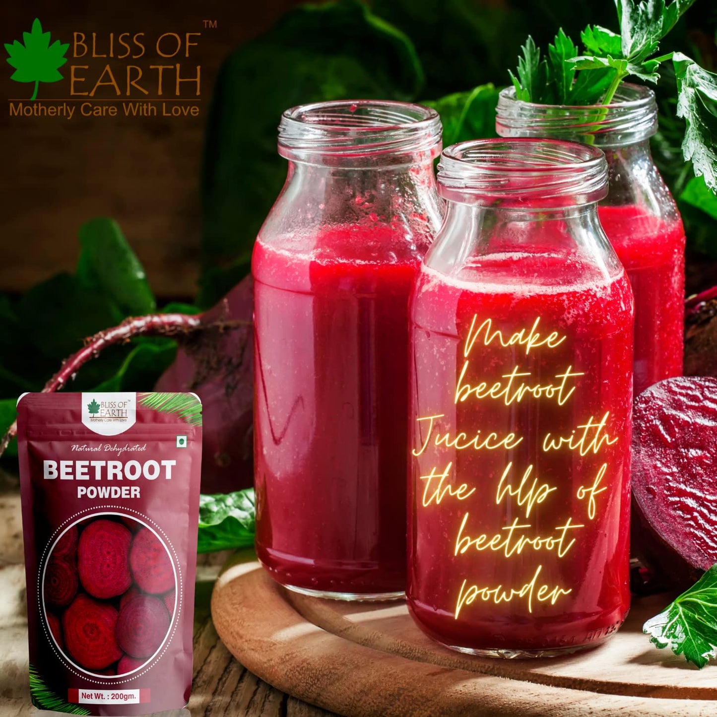 Bliss of Earth 200gm Beetroot Powder For Juice Eating Face Skin Whitening, Natural Dehydrated Chukundar Powder