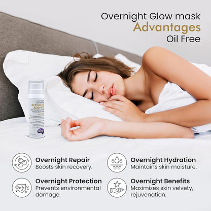 Get Nectar Happiness Overnight Glow Glycolic Acid Mask 5% w/w with 10% Pomegranate Essence for Anti-Acne and Blemishes | Help Minimize Dark Spots, Blackheads, Exfoliating, Skin Glowing Texture (30ml)