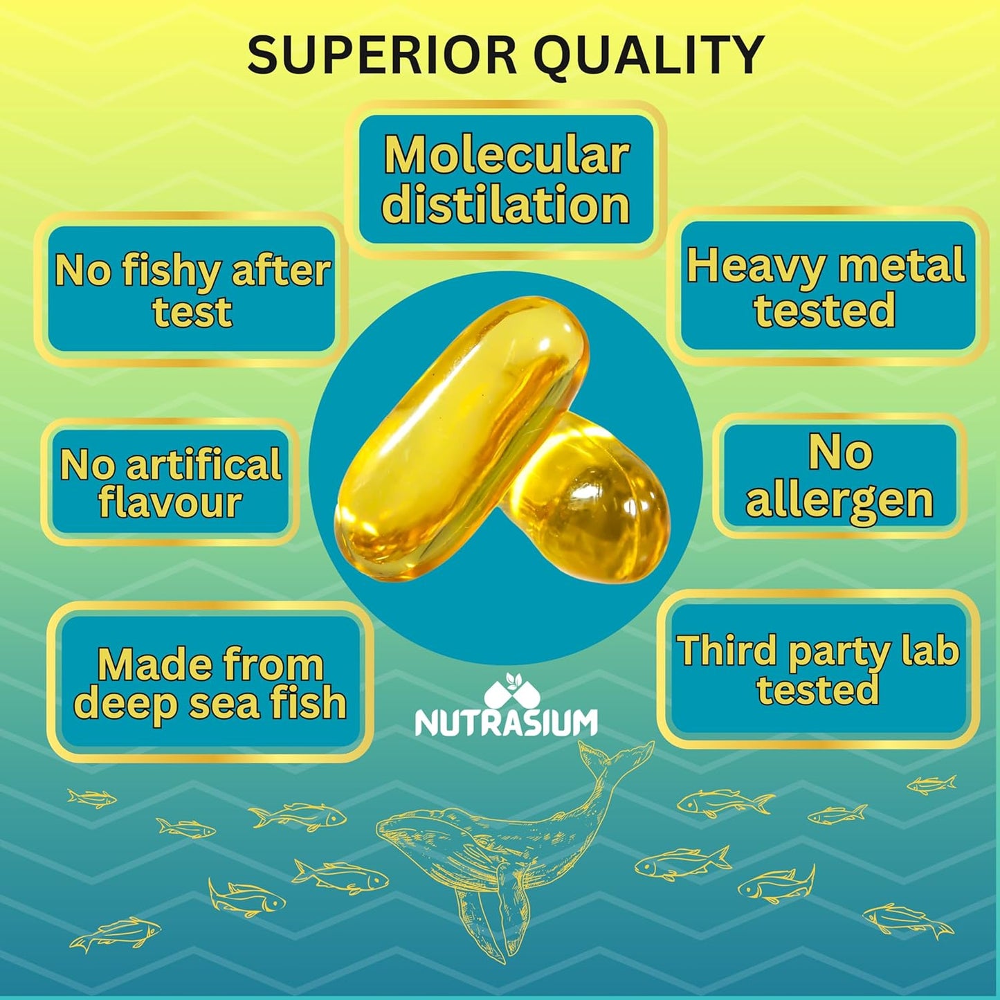 Nutrasium | Triple Strenght Omega-3 Fish Oil 2600 mg Per Serving | For Supports Heart, Brain, Eye, Joints, Skin, and Bone Health| 30 softgel Capsules.