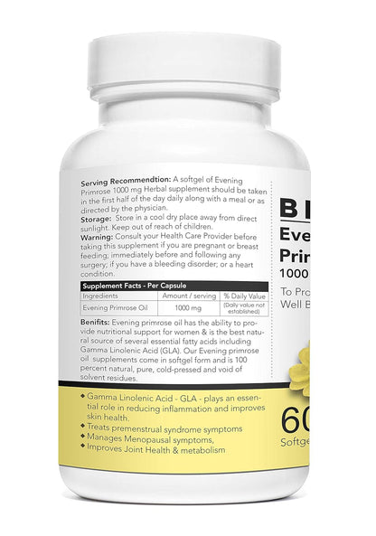 Briyosis Evening Primrose Oil For Healthy Skin Supports Hormonal Balance in Women Helpful in PMS & Menopause Natural Oil Extract 60 Liquid Filled Capsules- 1000 mg Softgel