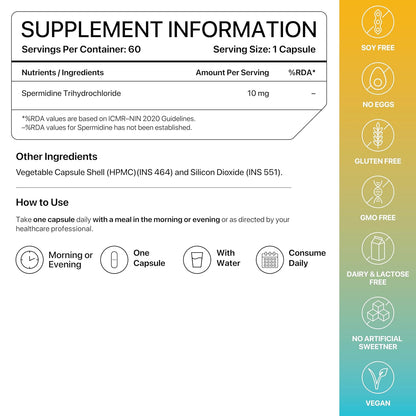 Decode Age Spermidine Supplement â€“ 99% Pure Spermidine Trihydrochloride for Autophagy, Longevity, Cellular Health, Energy & Skin Support â€“ Third-Party Tested, 2 Month Supply