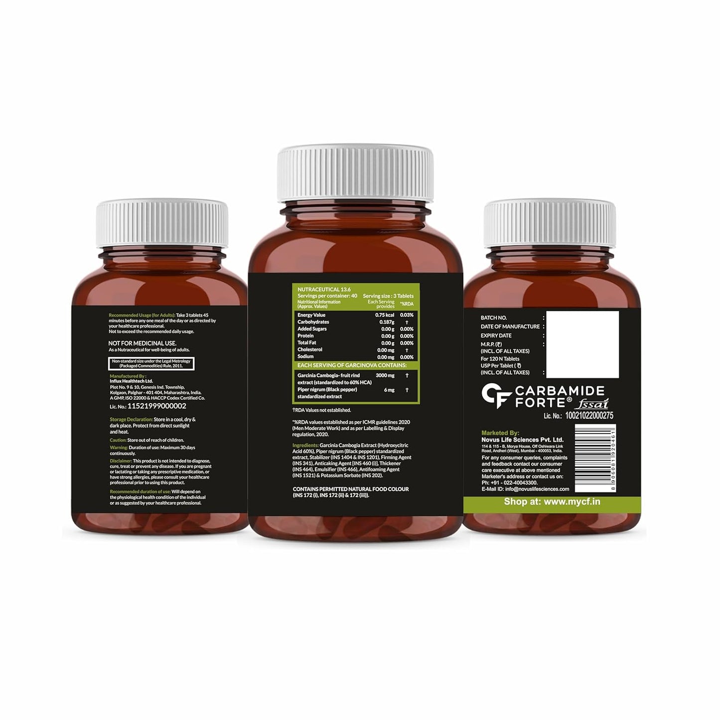 Carbamide Forte Garcinia Cambogia 3000mg 60% HCA & 6mg Piperine Per Serving | Weight Loss Supplement- 120 Veg Tablets