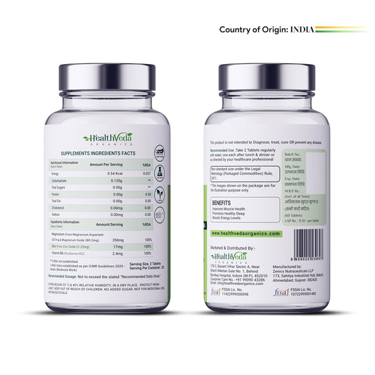 HEALTH VEDA ORGANICS PRIVATE LIMITED Zma (Zinc, Magnesium Aspartate & Vitamin B6) | Nighttime Muscle Recovery Supplements For Improved Muscle Strength | For Both Men & Women | 60 Veg Tablets