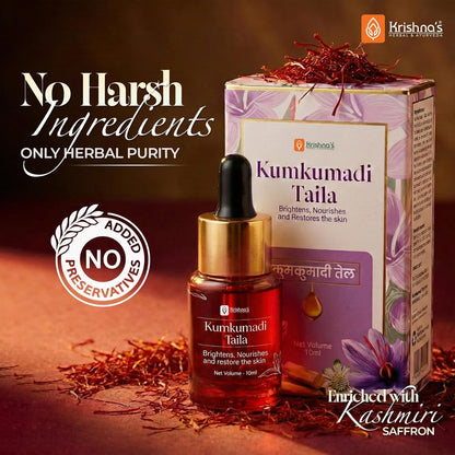 Krishnaâ€™s Kumkumadi Taila -10 ml | Herbal Ayurvedic Face Oil | Radiant & Nourished Skin | For Natural Glow