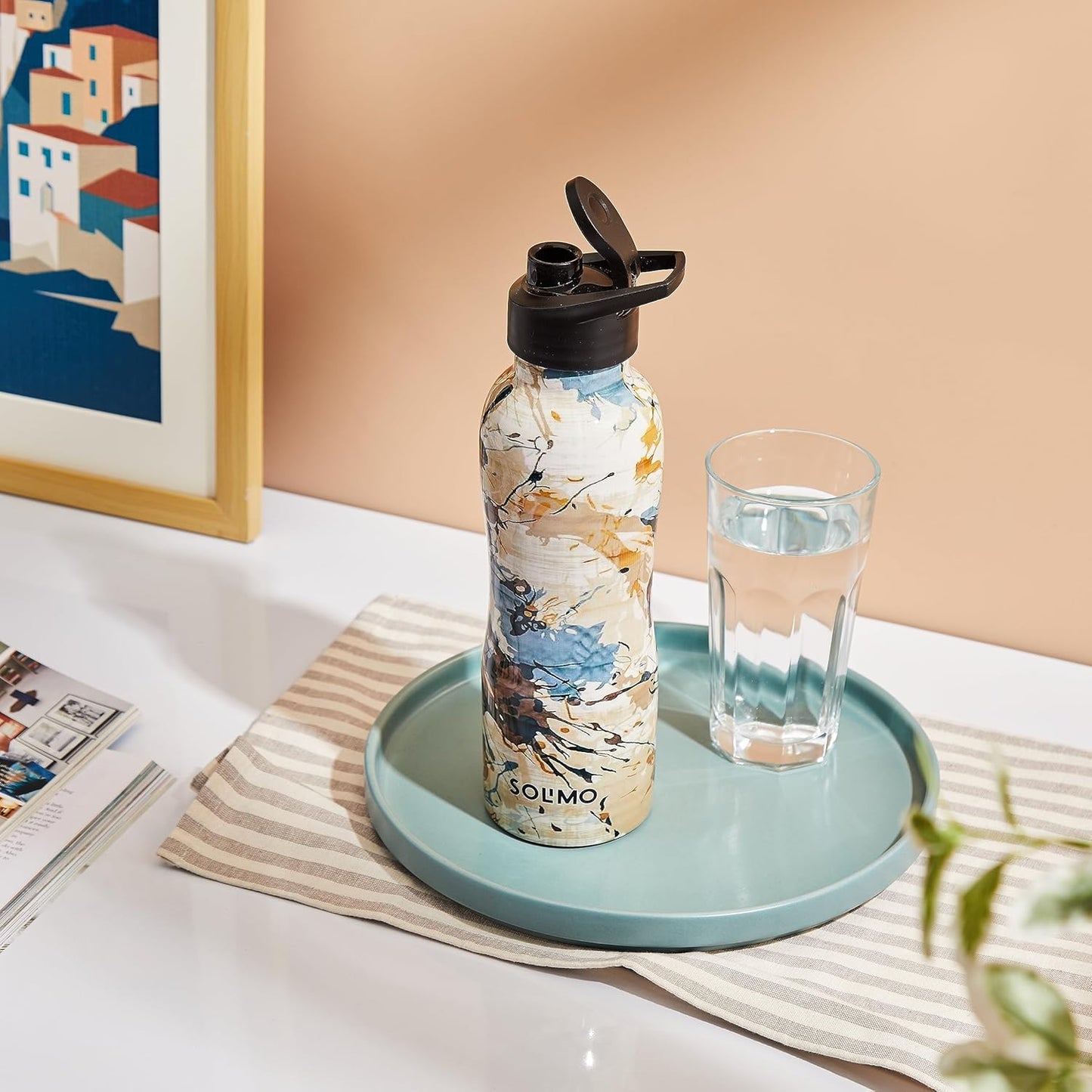 Solimo Copper Meenakari Printed Bottle with Sipper, 950 ml, White