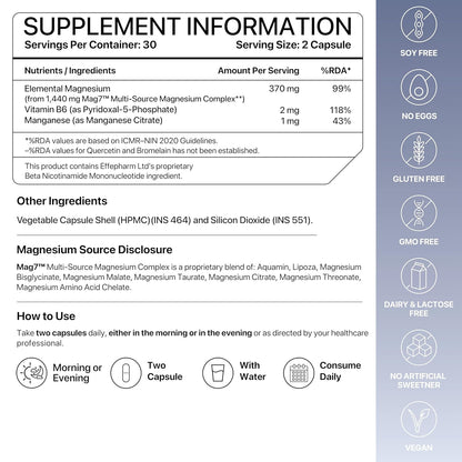 Decode Age Mag7| Magnesium Supplement Complex with BisGlycinate, Citrate, Malate, Oxide, and others| 99% Pure| Strong Bones, Muscle Recovery, Better Mood and Sleep| 60 Capsule