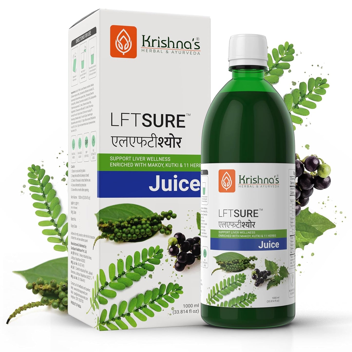 Krishna's LFT Sure Juice â€“ Enriched With 13 herbs - Natural Liver Cleanse & Detox Drink | Supports Liver Health & Digestion - 1000 ml