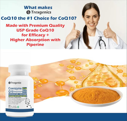 Trexgenics COENZYME Q10 125 mg USP grade Ubiquinone (Ubidecarenone) with Piperine 5 mg Antioxidant, Cellular Energy, Heart Health (30 Veg Capsules))