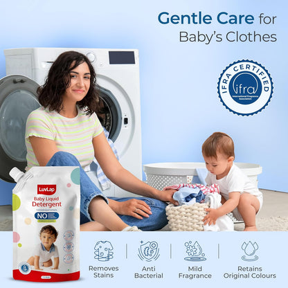 LuvLap Baby Laundry Detergent Refill pack- 1000ml, pH Balanced, No harsh chemicals, Safe for mommy's hands & baby's skin, Anti-Bacterial, Softens clothes & Removes Stains, Dermatologically tested