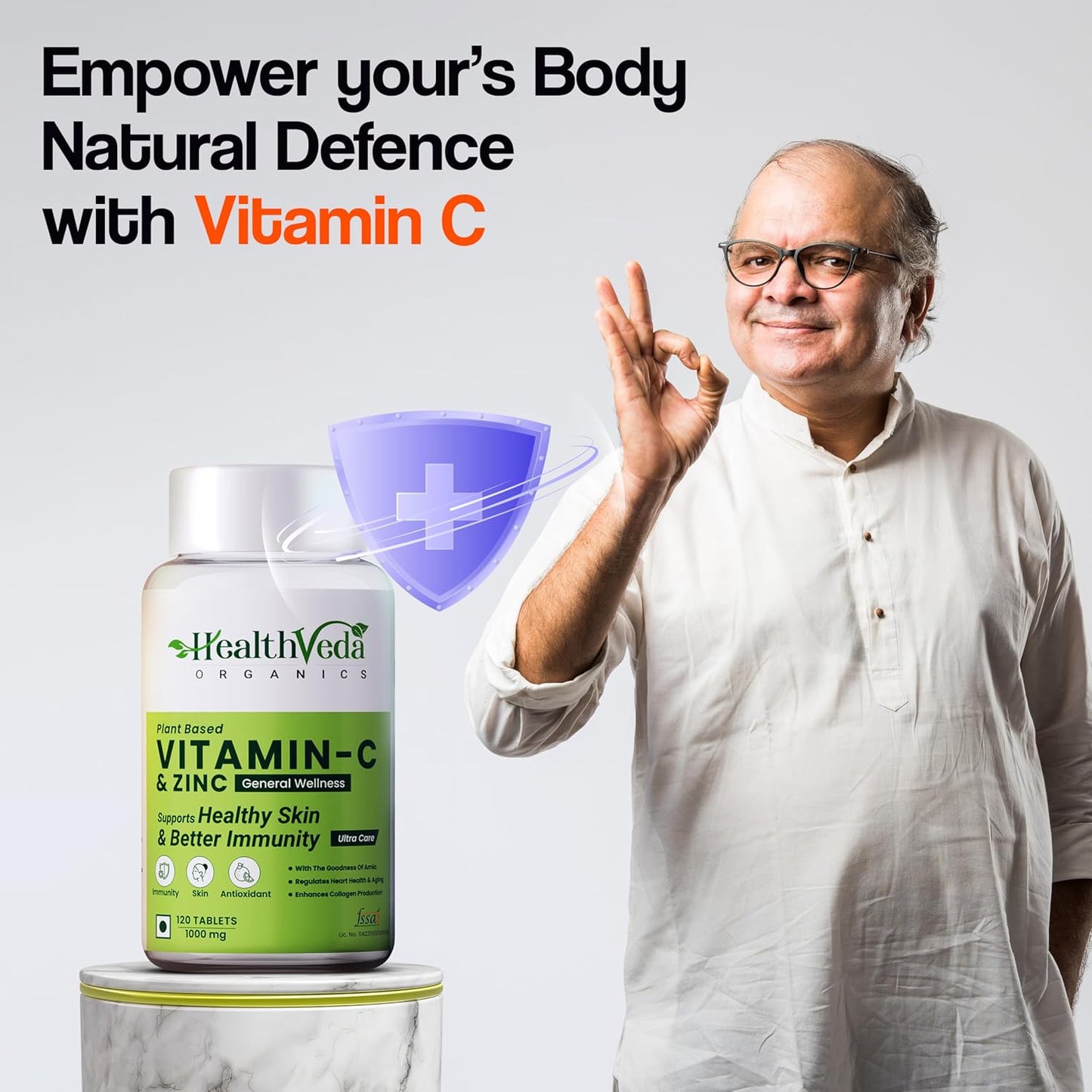 HEALTH VEDA ORGANICS PRIVATE LIMITED Natural Vitamin C 1000 mg I 120 Veg Tablets I Boosts Immunity, Antioxidant & Skin Care | For both Men & Women