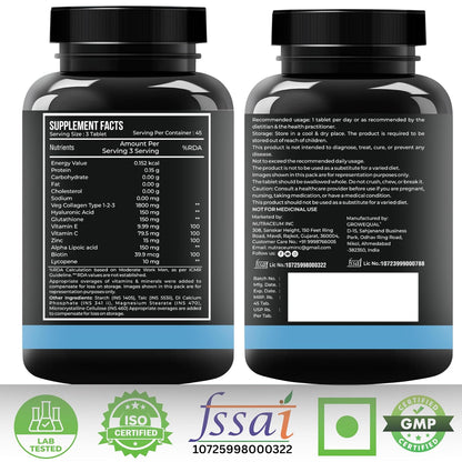 Nutrasium Multi Collagen Complex with Hyaluronic acid, Zinc, Vitamin C & E | For Skin Radiance, Soft & Firm Skin | Reduce Wrinkle | Strong Hair, Nail, Joints | 45 Tablets Chocolate Flavour
