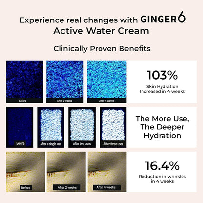 GINGER6 Active Water Cream 50g | 76% Ginger Extract | Niacinamide Brightening| Adenosine Anti-Wrinkle| 10 Hyaluronic Acid Hydration | Peptide Complex Anti-Aging | Korean Moisturizer for All Skin Types