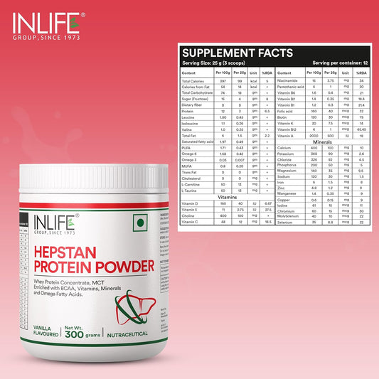 INLIFE Hepstan Liver Care Supplement | Whey Protein Powder with Vitamins Minerals & BCAAs | Nutraceutical for Men and Women â€“ 300g (Vanilla)