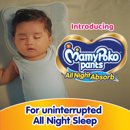 Mamypoko pants All Night AbsorbPant Style Baby Diapers Size(XL), 52 Count, Ideal for 12-17Kgs|+50% wider and repeated absorption for all night 12hr protection from leakage, prevents heaviness.