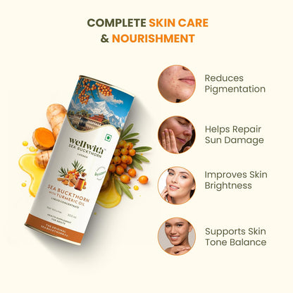 Wellwith (Ayuzera) Sea Buckthorn with Turmeric Curcumin Oil â€“ 300ml (Pack of 1) |Pulp Juice for Joint Health, Immunity & Skin | Omega 3 6 7 9 & Antioxidants
