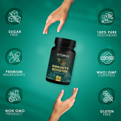 Ambrosial Herbal Immunity Booster Immunity Supplements with Blend of 6 Natural Herbs: Amla, Ashwagandha, Giloy, Turmeric, Black Pepper & Licorice | Immune Booster for Adults (Pack of 1 60 Capsules)