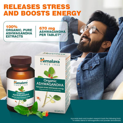 Himalaya Organic Ashwagandha 670Mg |Helps Release Stress | Rejuvenates Mind And Body | General Wellness | Tablet, Pack Of 60