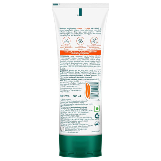 Himalaya Brightening Vitamin C Orange Face Wash | Brightening Face Cleanser | Remove Dull Skin | 100ml