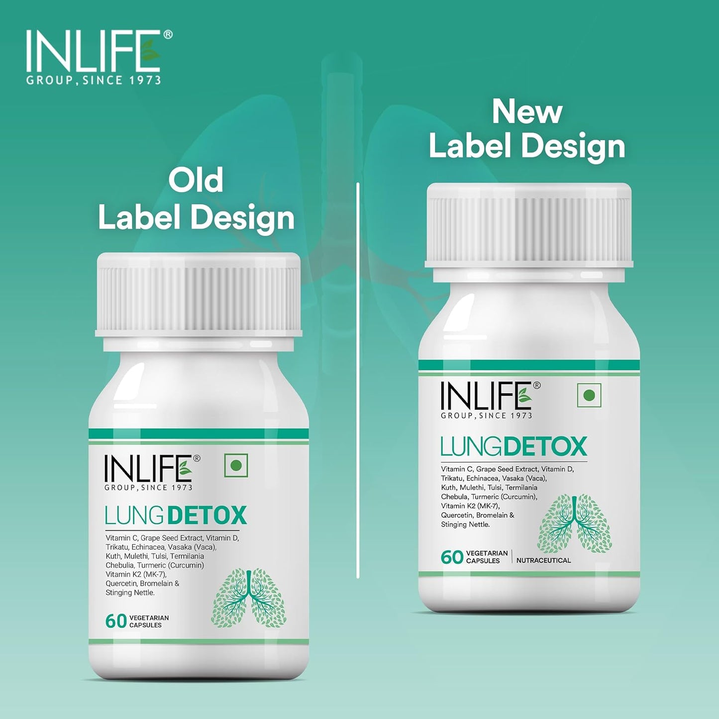 INLIFE Lung Detox Supplement | Stinging Nettle, Echinacea, Quercetin, Mulethi, Curcumin, Bromelain | Supports Healthy Lungs - 60 Vegetarian Capsules (Pack of 1, 60)