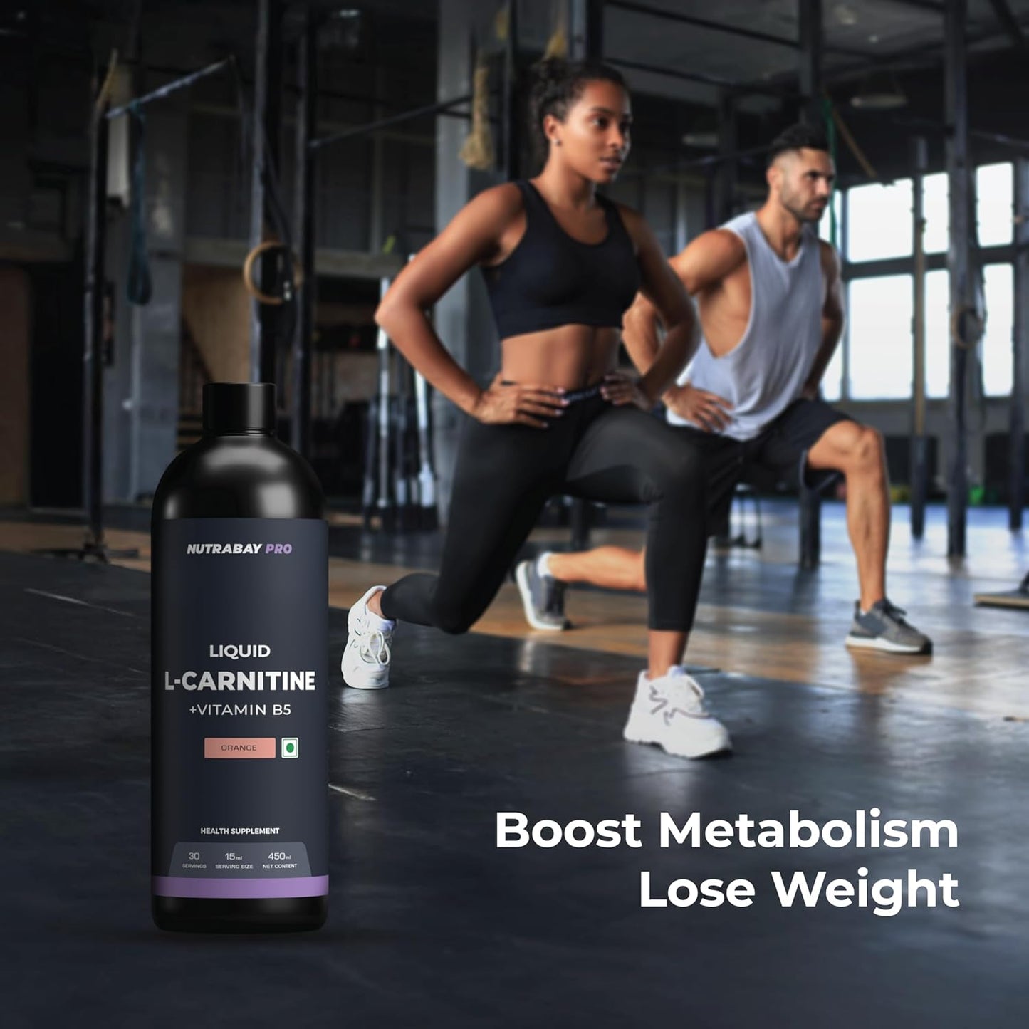 Nutrabay Pro Liquid L-Carnitine (1500mg) with Vitamin B5 â€“Pre/Post Workout Supplement â€“ 450ml, Orange, 30 Servings | Tested for Purity | 100% Authentic Metabolism Booster for Weight Loss Support