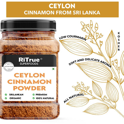 RiTrue - Ceylon Cinnamon Powder (SriLankan) - 400 Gm (2X200gm) - Organic Dalchini powder