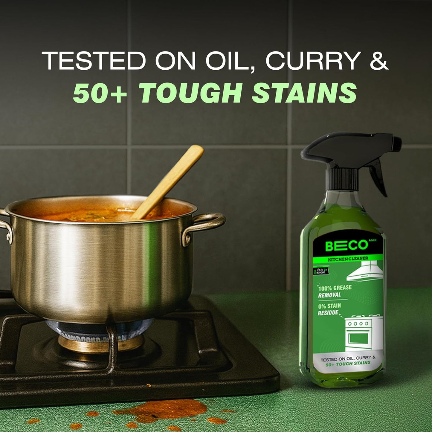 Beco Max | Kitchen Cleaner - 500 ml | Instantly removes Tough Greases, No stains or residue | Cleans in 60 seconds | Maximum cleaning power | Suitable for Counter Tops, Stoves, Chimneys