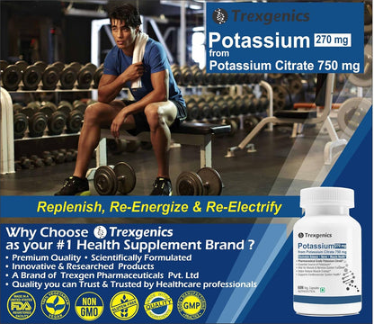 Trexgenics POTASSIUM CITRATE 750 mg Pharmaceutical Grade Electrolyte Balance, Nerve & Muscle Health VEGAN & NON-GMO (60 Vcaps) (Pack of 1)