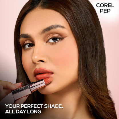 RENEE Everstay Long Stay Matte Lipstick - Coral Pep, Hydrating & Non-Drying, Smudge-Proof, Lightweight, Long Lasting, Intense Pigment, Full Coverage, Vitamin E Infused, For All Occasions, 4.2g