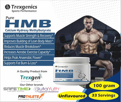 Trexgenics HMB CALCIUM PURE POWDER - 33 SERVINGS (ÃŸ-Hydroxy ÃŸ-Methylbutyrate Calcium), Lean Muscle Mass, Strength, Exercise Performance (100 GRAM)