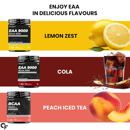 Carbamide Forte Eaa Supplement with Bcaa 5000Mg | Eaa intra workout Supplement for Men & Women with Hydration Blend & Vitamins â€“ Peach Iced Tea Flavour - 50 Servings - Powder 300G
