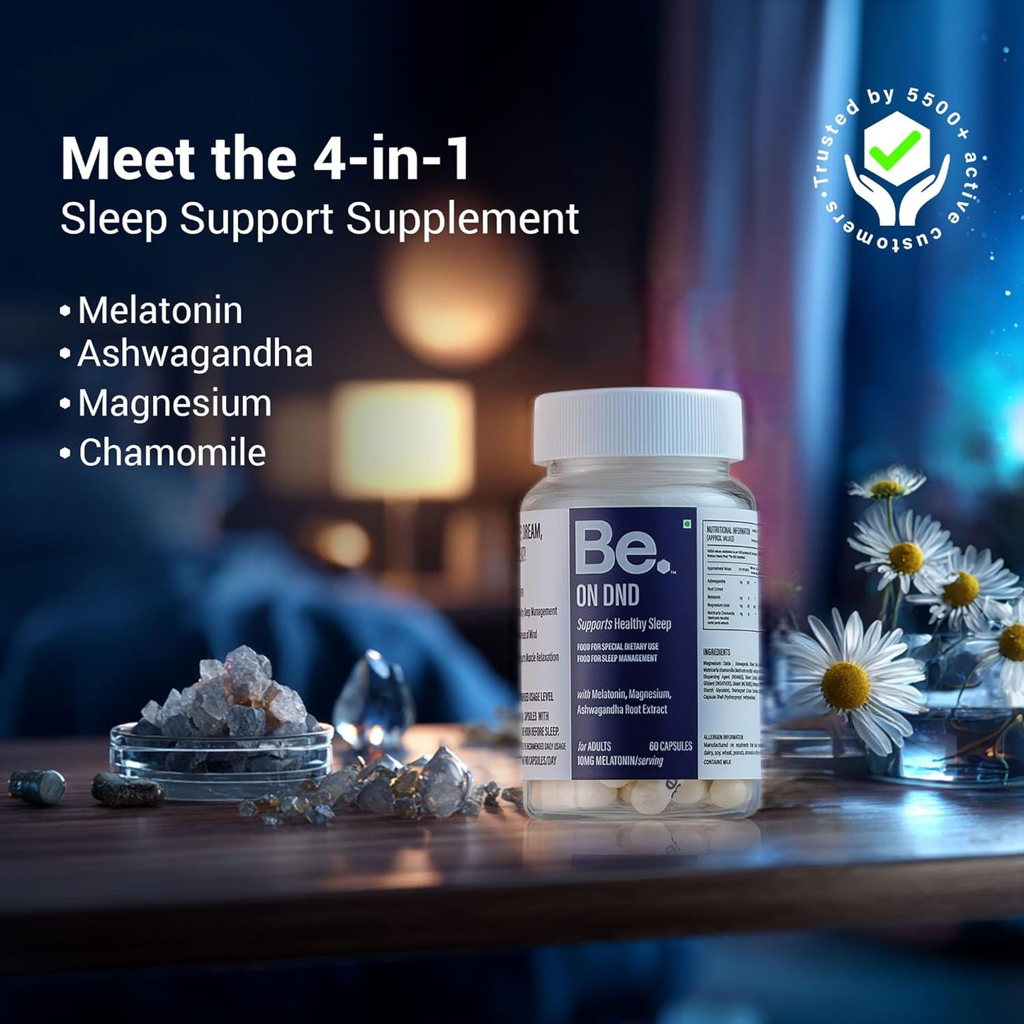 Be. On DND Magnesium Supplement for Deep Sleep & Recovery | Magnesium Capsules with Melatonin 10mg, Ashwagandha & Chamomile | Natural Sleep Supplement | Non-Habit Forming | 60 Veg Capsules