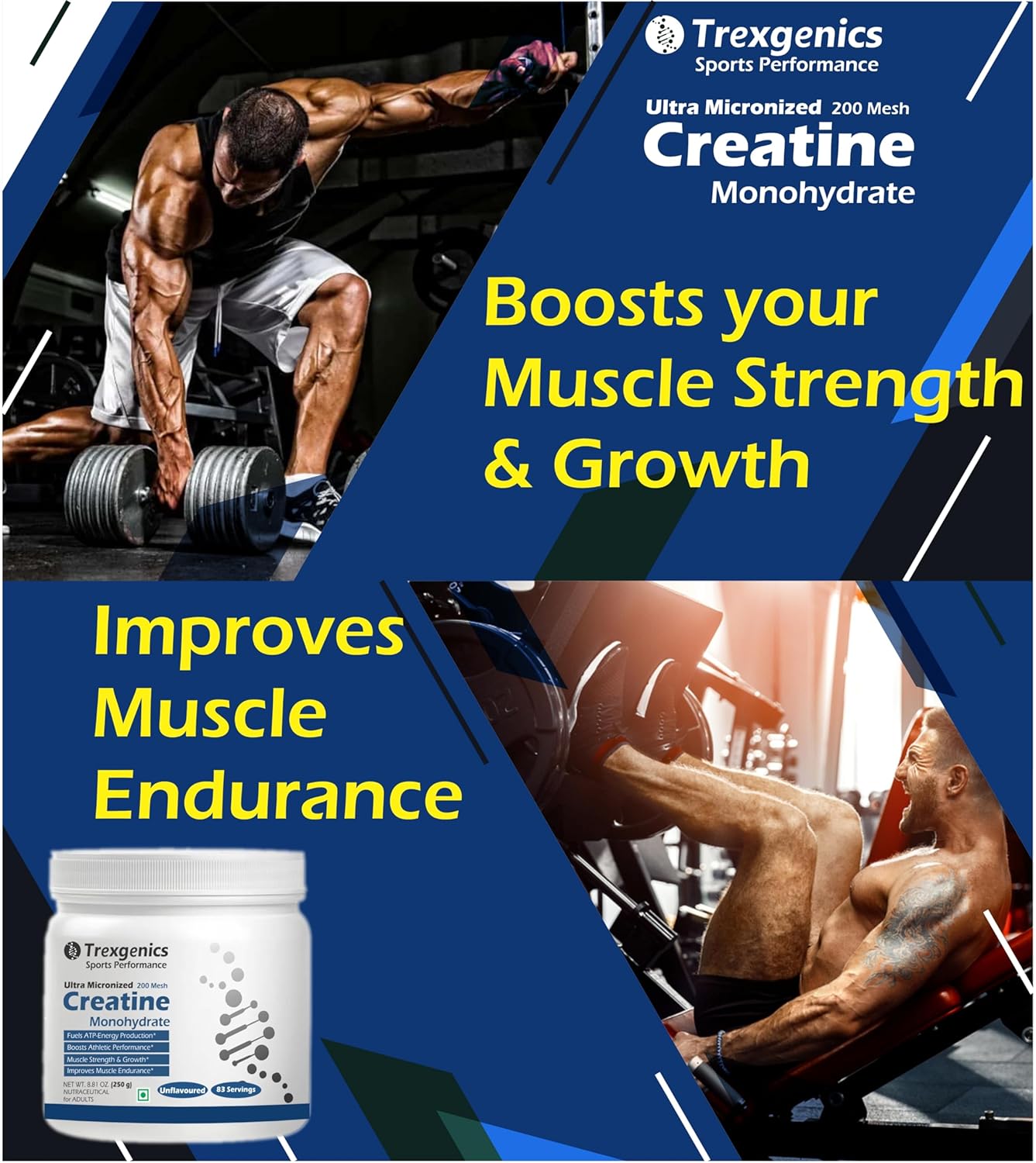 Trexgenics CREATINE MONOHYDRATE ULTRA MICRONIZED, Pure (83 Servings) Energy, Endurance, Sports Performance, Metabolism (250 gm)