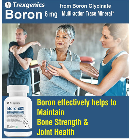 Trexgenics Boron 6 mg from Boron Glycinate 50 mg Multi-action Mineral, Bone, Cognitive Function & Joint Health (60 Veg Capsules)