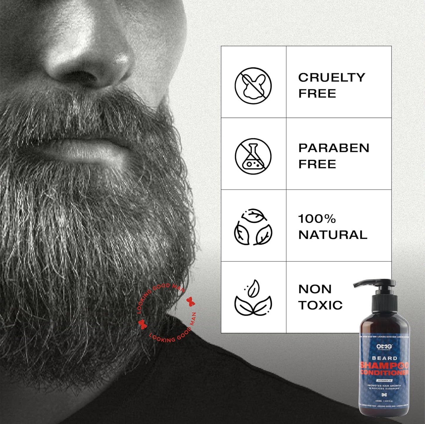 OMG Beard Shampoo & Conditioner 180ml | Promotes Hair Growth & Reduces Dandruff | Enriched with Vitamin C