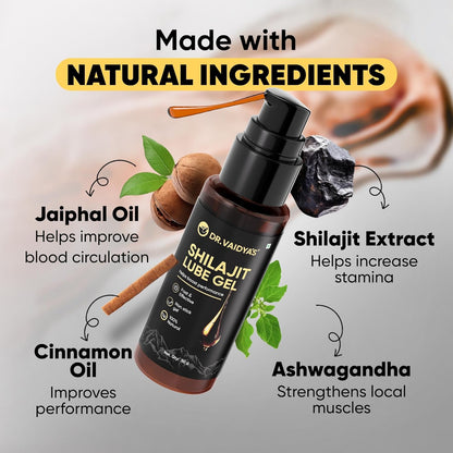 Dr. Vaidyaâ€™s Shilajit Lube Gel | First Ever Shilajit Infused Lube Gel | Enhances Performance & Stamina | Mess free | 100% Pure Himalayan Shilajit, Jaiphal & Cinnamon Oil, Ashwagandha | 50g