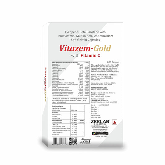 Zeelab Vitazem-Gold with Vitamin C, Multivitamin, Multimineral and Antioxidant Capsules - 30 Softgel Capsules