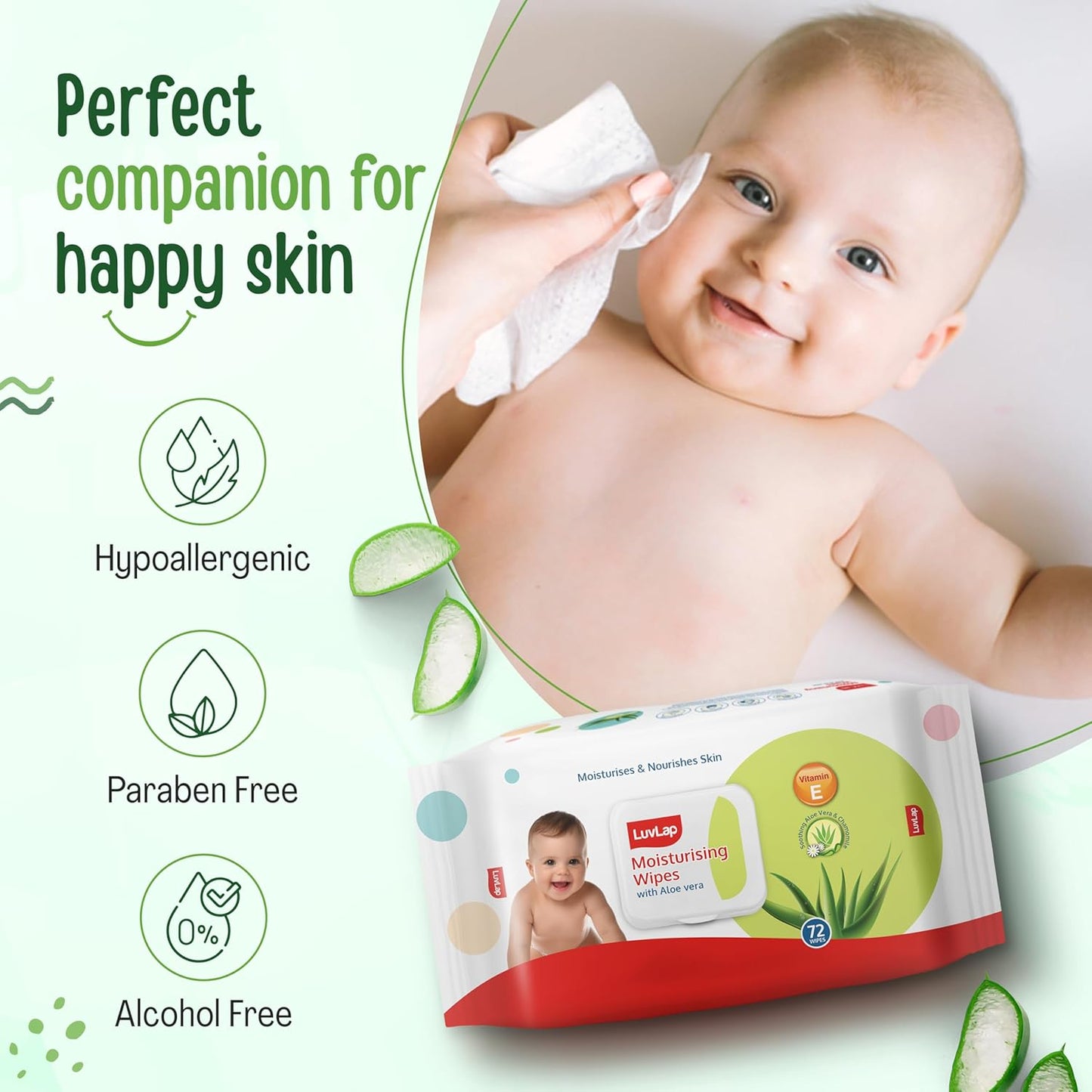 LuvLap Moisturising Wet Wipes with Lid For Baby Skin, Enriched with Aloe Vera, Vitamin E & Chamomile Extract, pH Balanced, Dermatologically Safe, Paraben & Sulphate Free, 72 Wipes