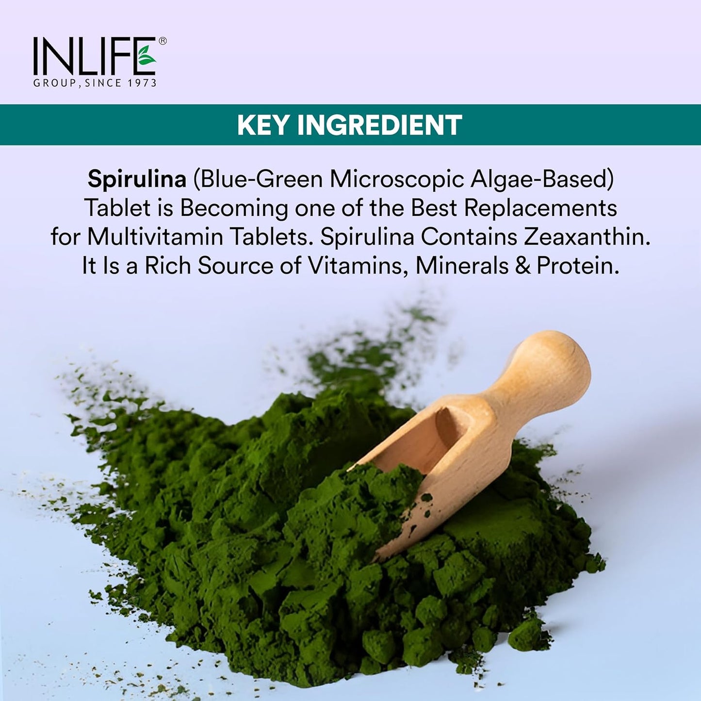 INLIFE Spirulina Tablets 2000 mg (per serving) | Green Superfood Supplement | Nutritional Supplement Protein Fiber Antioxidants - 120 Tablets (Pack of 1, 120, count)