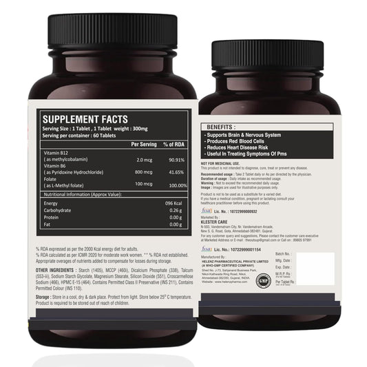 Outsup Vitamin B12 Supplement with Methylcobalamin, Folate & Vitamin B6 - Boost Energy Level | Good For Digestion And Nerve Health | Glowing Skin For Men & Women - 60 Chewable Tablets