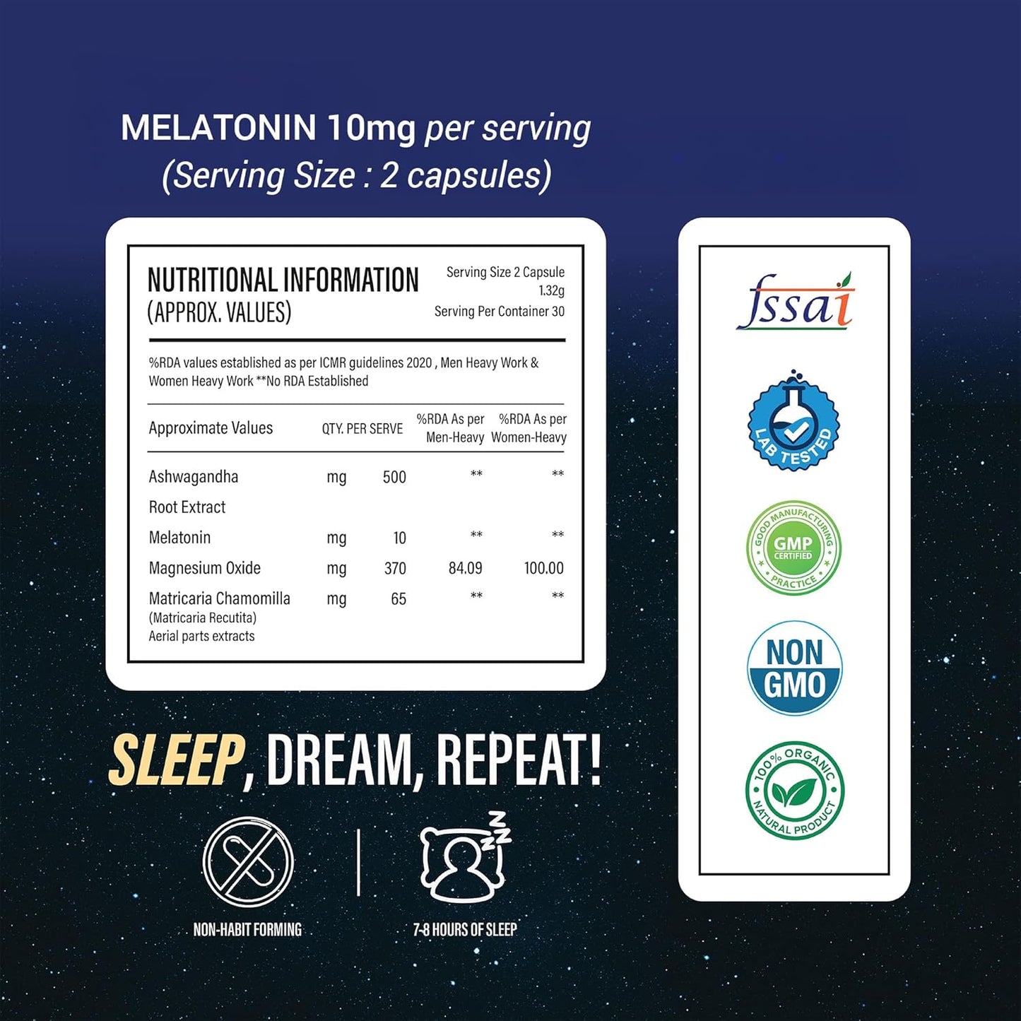 Be. On DND Magnesium Supplement for Deep Sleep & Recovery | Magnesium Capsules with Melatonin 10mg, Ashwagandha & Chamomile | Natural Sleep Supplement | Non-Habit Forming | 60 Veg Capsules
