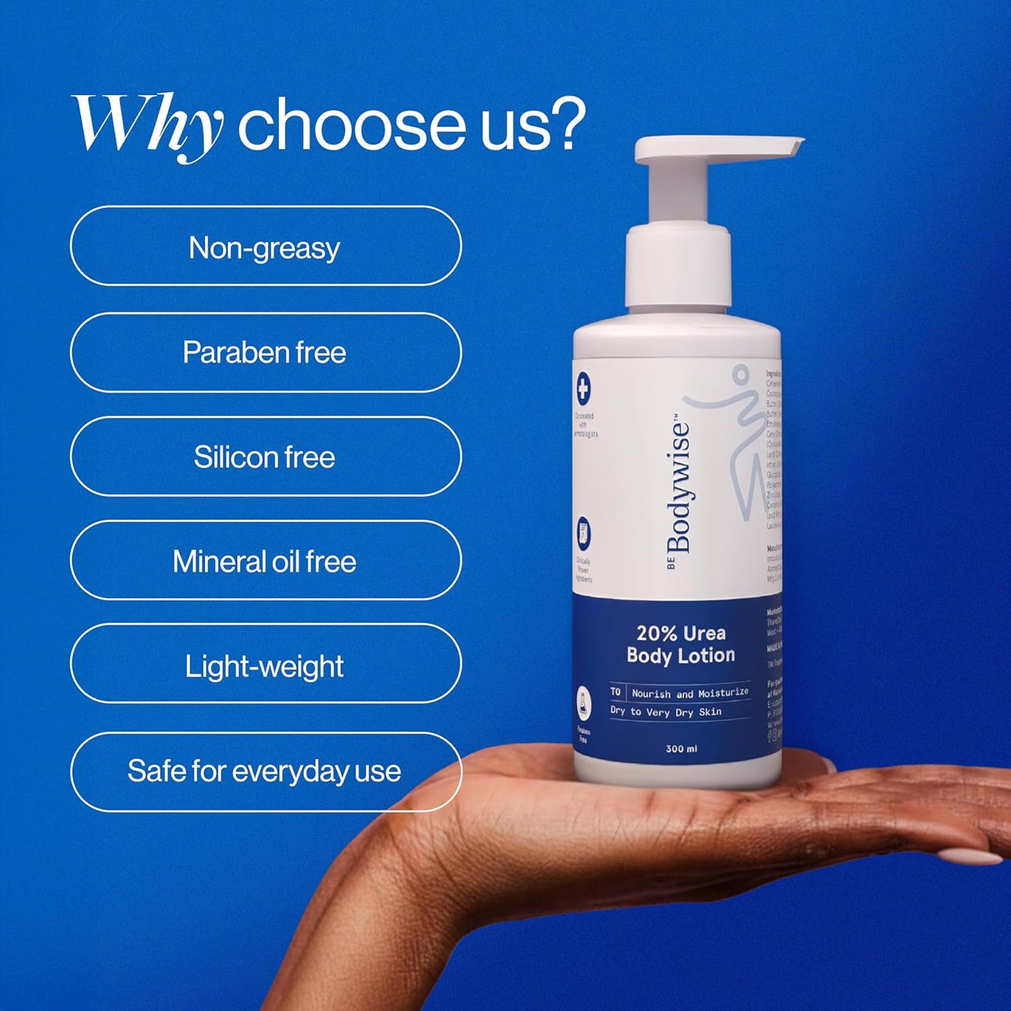 Be Bodywise 20% Urea Body Lotion 300ml | 48 Hrs Moisturization For Very Dry & Flaky Skin| Exfoliates & Repairs Skin Barrier |With Ceramides, Kokum & Mango Seed Butter | Non-Greasy & Lightweight Formula