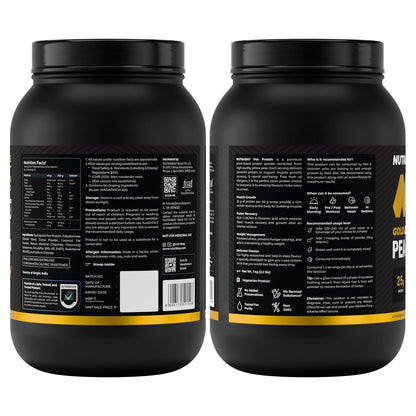 NUTRABAY Gold 100% Pea Protein Powder - 1kg, Rich Chocolate CrÃ¨me | 25g Protein, 4.6g BCAA, 5g Fiber | Complete Amino Profile | Tastiest & Smoothest Vegan, Plant Protein | Muscle Gain & Fast Recovery