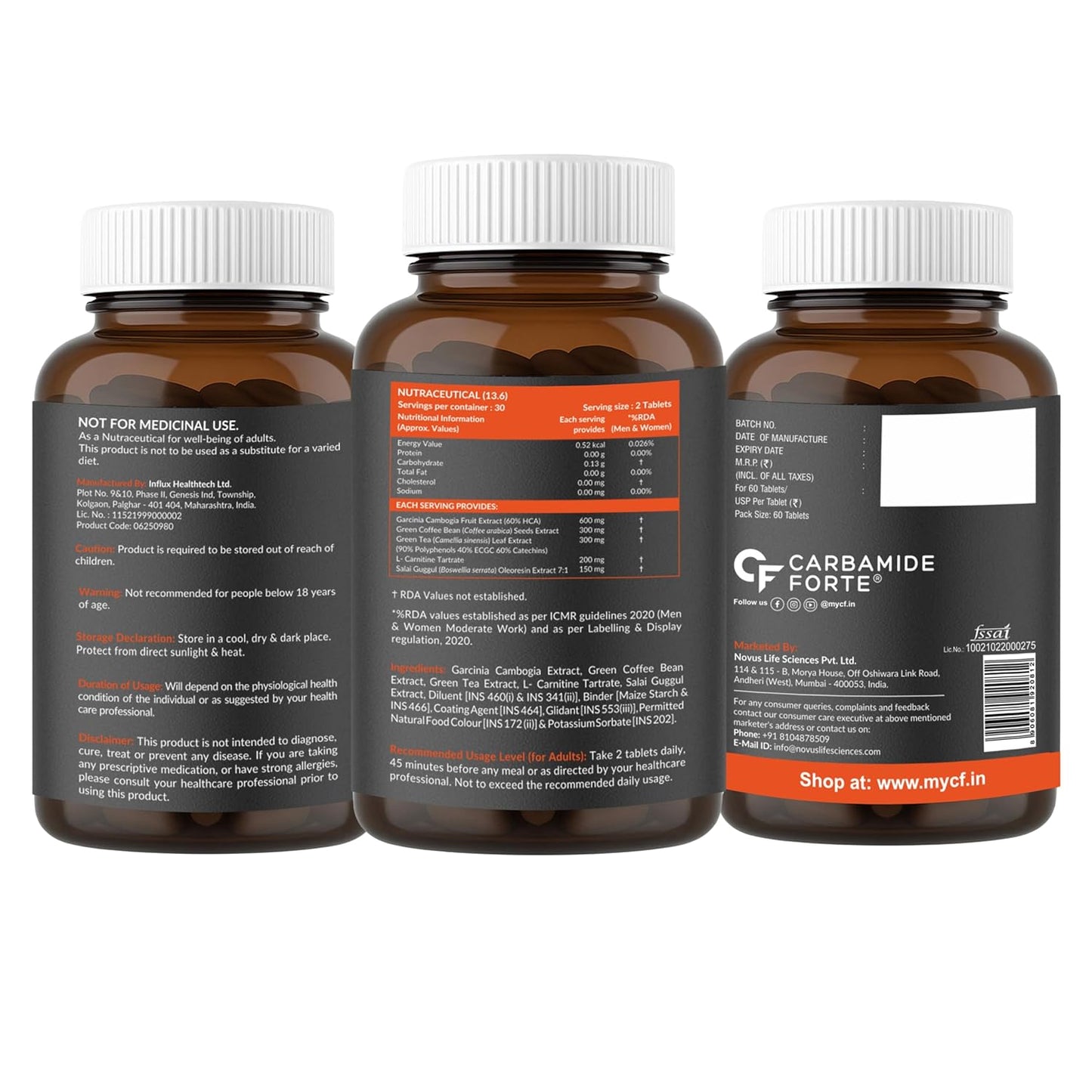 Carbamide Forte Keto Fat Burners for Men | 5-in-1 Fat Burners for Women with 600mg Garcinia Cambogia | Fat Burner Supplement May Support Fat Metabolism & Energy | Weight Loss for Women & Men - 60 Tablets